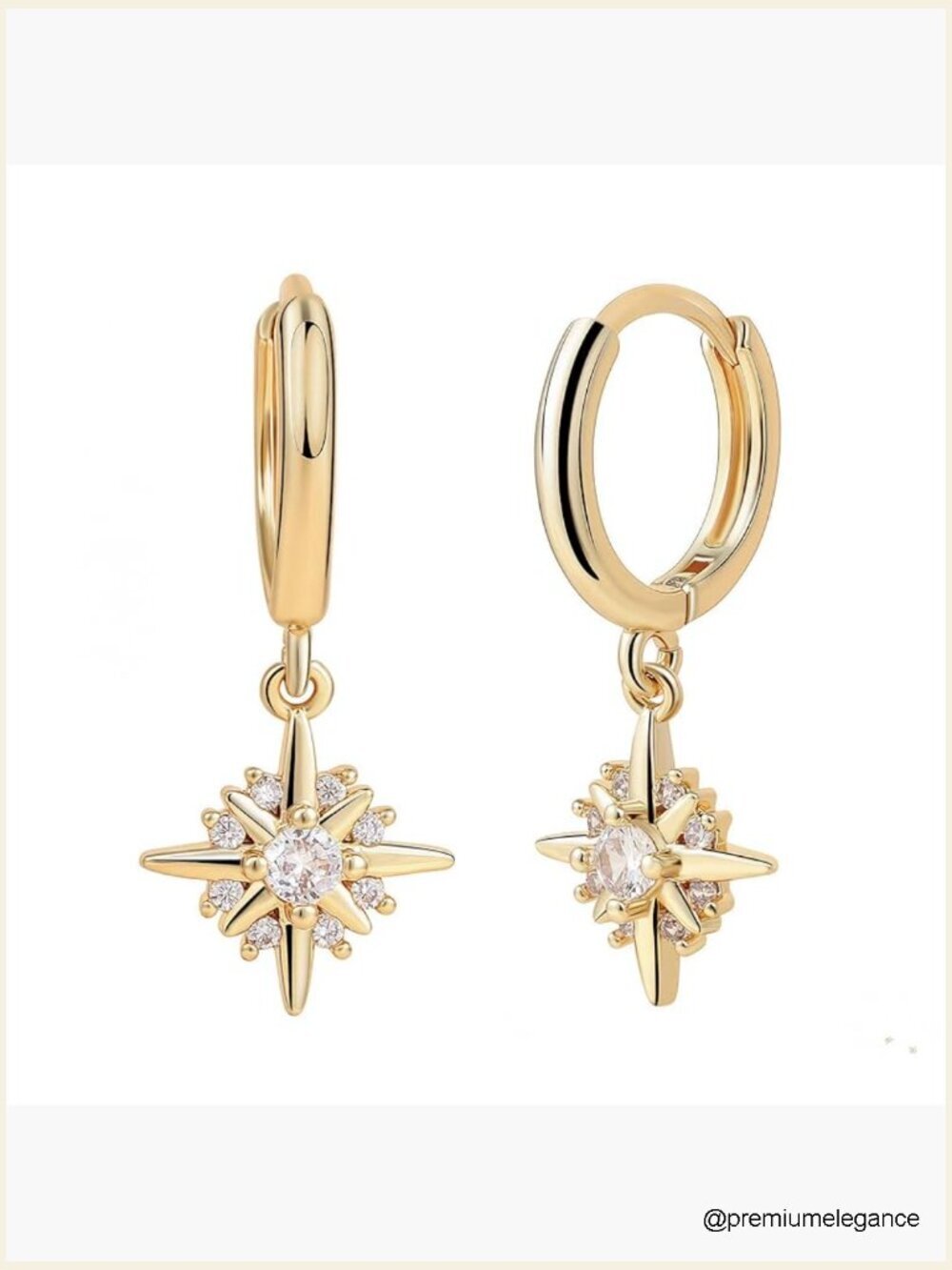 14K Gold Plated Star Hoop Dangle Earrings Hypoallergenic Cubic Zirconia